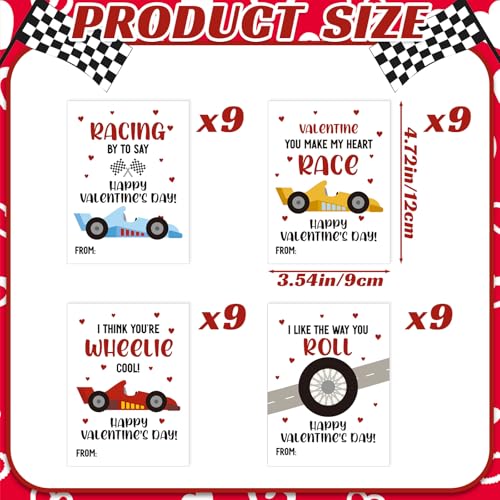 Demonwer 36 Pcs Valentines Cards Bulk Race Car Greeting Card Valentine's Gifts for Exchange Prize Goody Bag Favors - Image 2