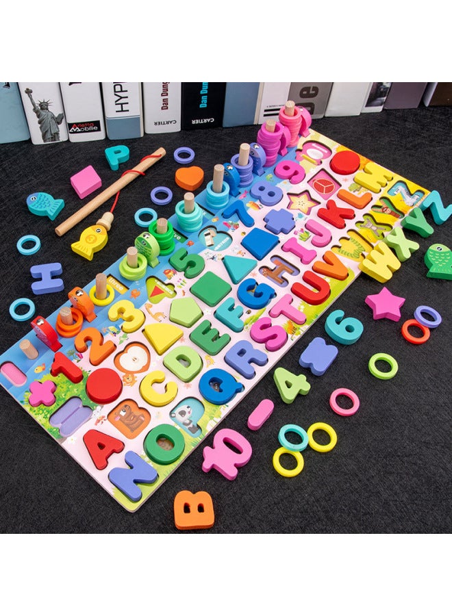 لغز الصيد الطفل اللبنات الرقمية التعليم المبكر الاستفادة من تطوير الذكاء لعبة مطابقة الحروف 1-4 سنوات من الأولاد والبنات 5 ألوان: لوحة لوغاريتمية ستة في واحد - Image 2