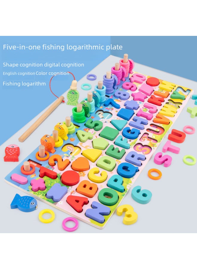لغز الصيد الطفل اللبنات الرقمية التعليم المبكر الاستفادة من تطوير الذكاء لعبة مطابقة الحروف 1-4 سنوات من الأولاد والبنات 5 ألوان: لوحة لوغاريتمية ستة في واحد - Image 4