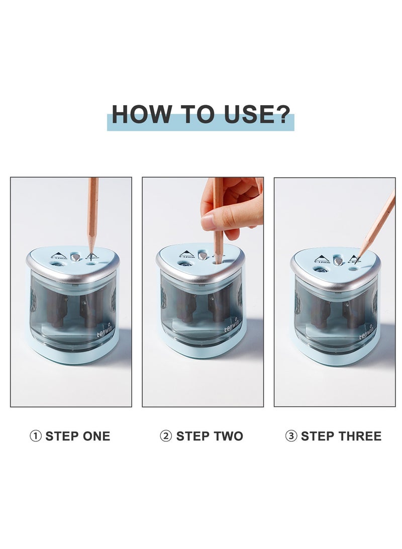 tenwin Electric Dual-Hole Pencil Sharpener | Automatic Student & Artist Sharpener for  (6-8mm, 9-12mm) Pencils - Image 3