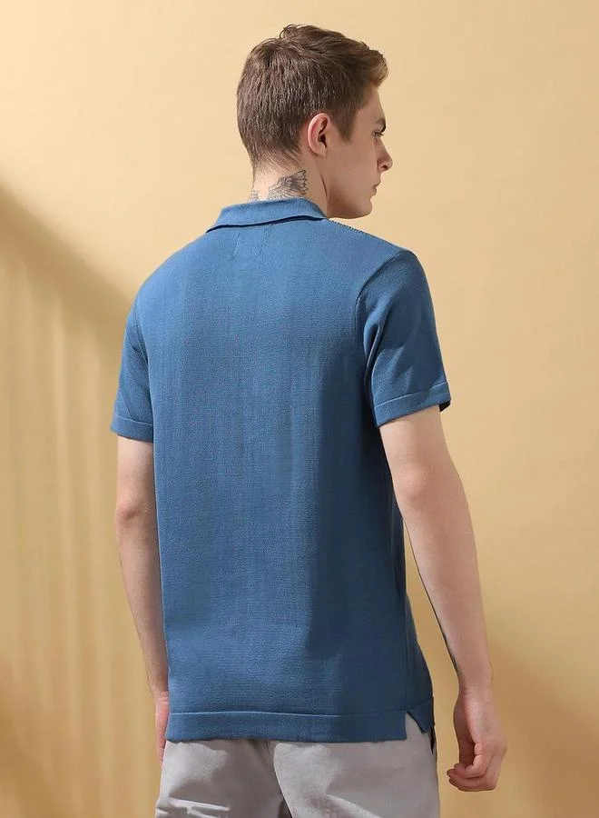 Dennis Lingo Dennis lingo Men Blue Relaxed Fit Flat Knit Polo