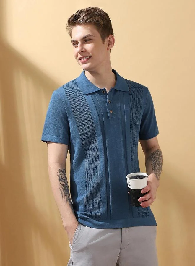 Dennis Lingo Dennis lingo Men Blue Relaxed Fit Flat Knit Polo