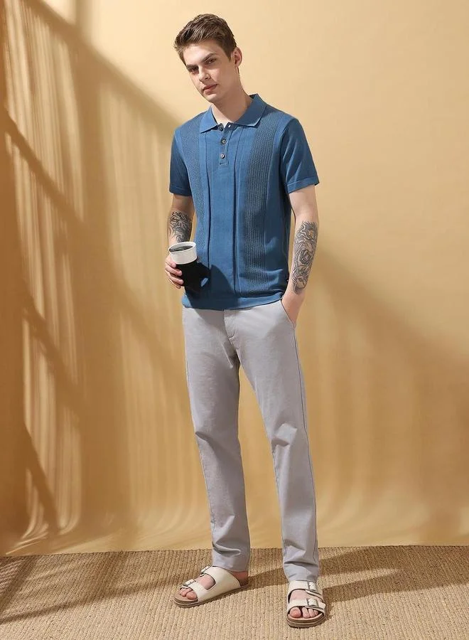 Dennis Lingo Dennis lingo Men Blue Relaxed Fit Flat Knit Polo