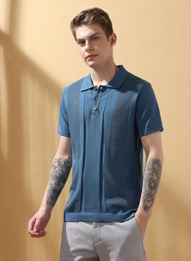 Dennis Lingo Dennis lingo Men Blue Relaxed Fit Flat Knit Polo