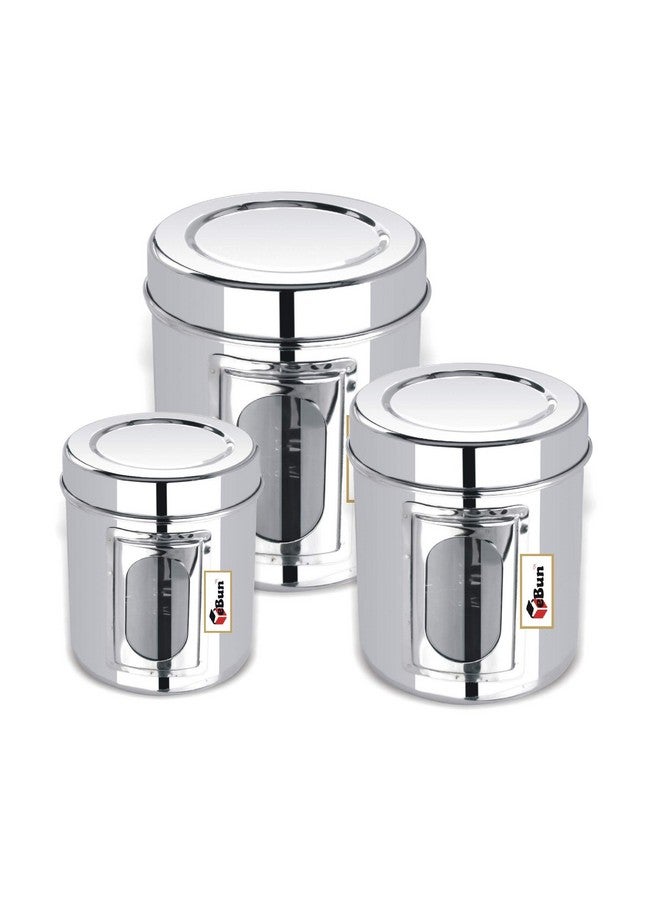 Ebun Heavy Gauge Stainless Steel Multipurpose See Through Small Containers | Air Tight Canister For Kitchen Storage | Ubha Dabba | Transparent Vertical Jar | Silver Small Size Set of 3 - Image 2