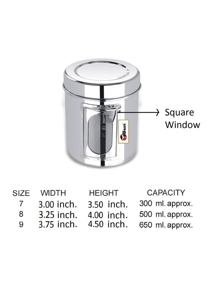 Ebun Heavy Gauge Stainless Steel Multipurpose See Through Small Containers | Air Tight Canister For Kitchen Storage | Ubha Dabba | Transparent Vertical Jar | Silver Small Size Set of 3 - Image 5