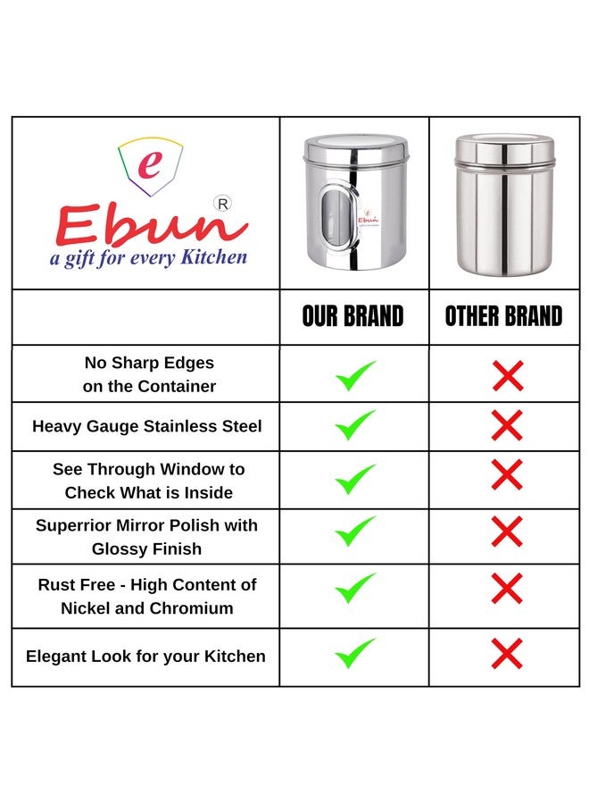 Ebun Heavy Gauge Stainless Steel Multipurpose See Through Small Containers | Air Tight Canister For Kitchen Storage | Ubha Dabba | Transparent Vertical Jar | Silver Small Size Set of 3 - Image 4