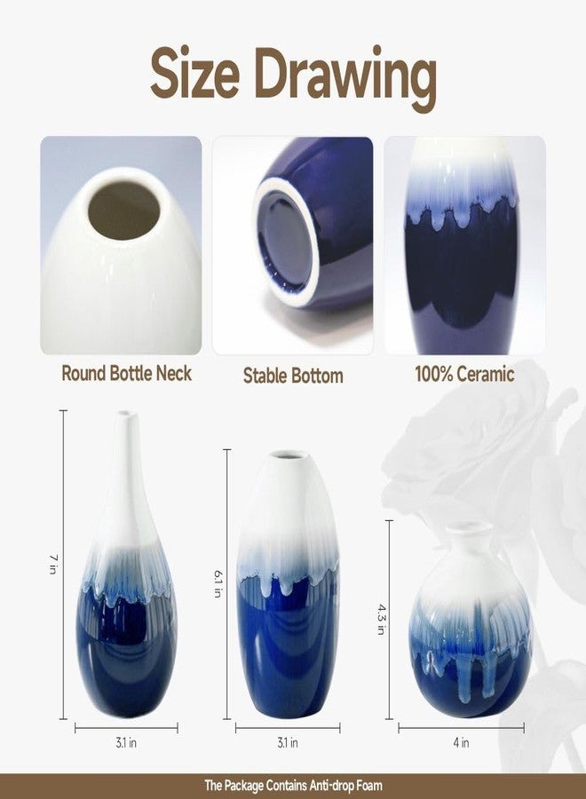 CROISSANT Blue and White Ceramic Vase Set of 3, Pampas Grass and Dried Flowers Decorative Vases, Mini Ceramic Vases for Home Decor, Center Pieces Decoration for Table - Image 5