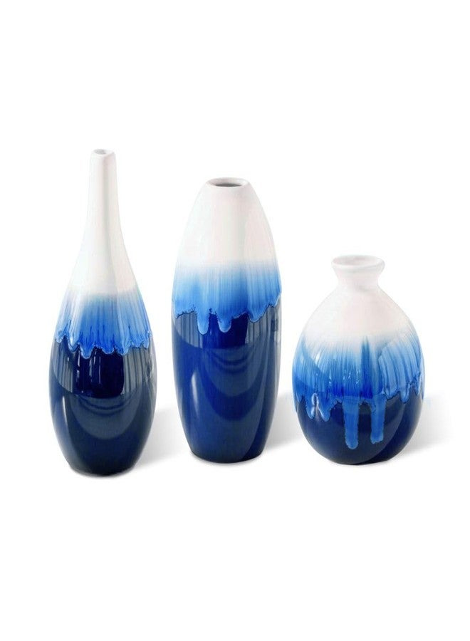 CROISSANT Blue and White Ceramic Vase Set of 3, Pampas Grass and Dried Flowers Decorative Vases, Mini Ceramic Vases for Home Decor, Center Pieces Decoration for Table - Image 1