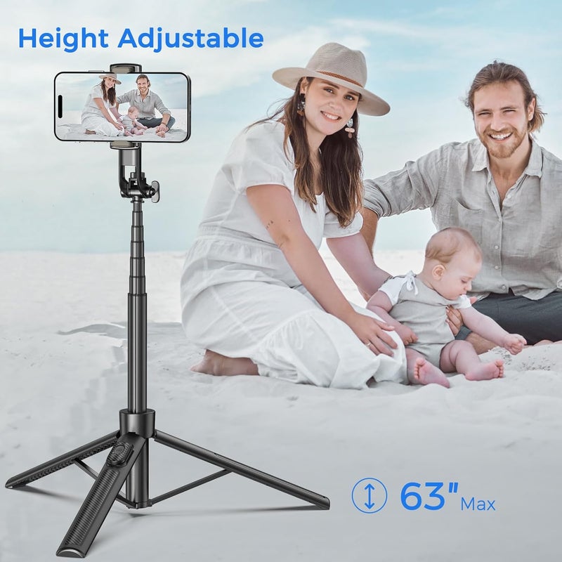 Liphisy Selfie Stick Travel Tripod for Cell Phone with Remote Control and Phone Holder, Extendable Selfie Stick for iPhone, iPhone Tripod for Video Recording, Cell Phone Tripod Stand, 63 Inch, Black - Image 3