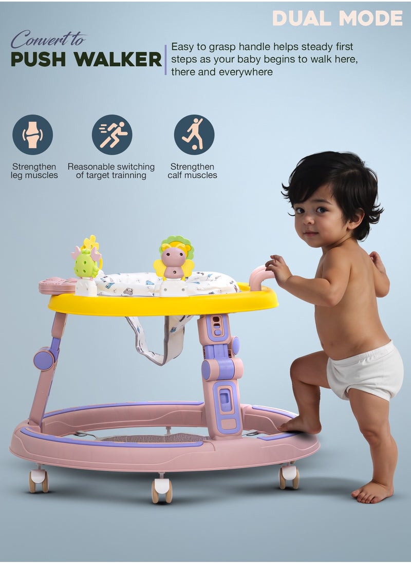 BAYBEE 2 in1 Push Baby Walker for Kids, Round Kids Walker with Push handle, 360 Rotatable Seat, Musical Toy Bar & Footmat | Kids Activity Walker | Push Walker for Baby Boy Girl 6 to 24 Months Pink  - Image 4