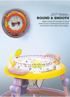BAYBEE 2 in1 Push Baby Walker for Kids, Round Kids Walker with Push handle, 360 Rotatable Seat, Musical Toy Bar & Footmat | Kids Activity Walker | Push Walker for Baby Boy Girl 6 to 24 Months Pink  - Image 3