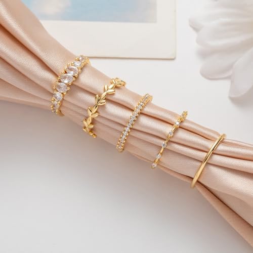 FUNEIA Stackable Gold Rings for Women Non Tarnish Trendy Dainty 14K Gold Plated Stacking Cubic Zirconia Thumb Ring Set Pack Statement Chunky Band Rings Promise Engagement Rings Size 7 8 9 10 11 - Image 4