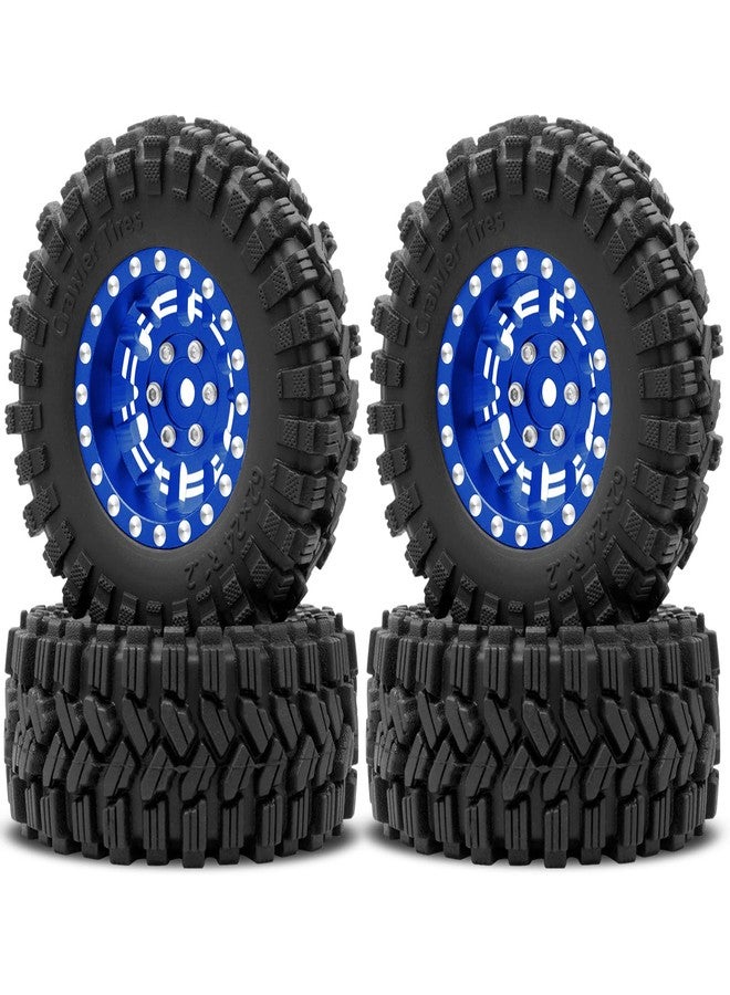 OGUNKE OGRC 1.0 Plus (1.2 Inches) Beadlock Wheel and Tires Set 7mm Negative Offset Wheel Rims SS Super Soft Sticky Tires for TRX4M SCX24 FCX24 AX24 1/24 1/18 RC Crawler Car - 62 * 24mm (Blue) - Image 1