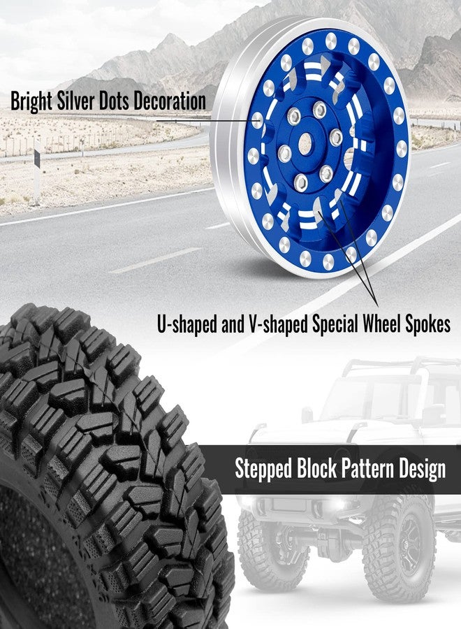 OGUNKE OGRC 1.0 Plus (1.2 Inches) Beadlock Wheel and Tires Set 7mm Negative Offset Wheel Rims SS Super Soft Sticky Tires for TRX4M SCX24 FCX24 AX24 1/24 1/18 RC Crawler Car - 62 * 24mm (Blue) - Image 5