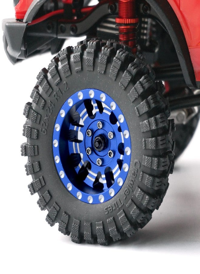 OGUNKE OGRC 1.0 Plus (1.2 Inches) Beadlock Wheel and Tires Set 7mm Negative Offset Wheel Rims SS Super Soft Sticky Tires for TRX4M SCX24 FCX24 AX24 1/24 1/18 RC Crawler Car - 62 * 24mm (Blue) - Image 2
