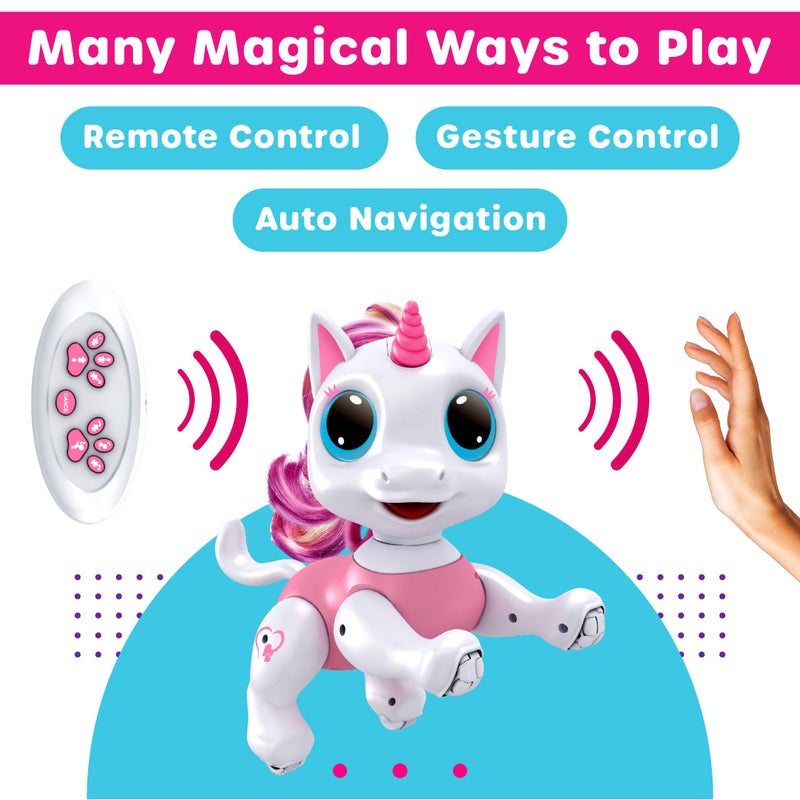 Power Your Fun Robo Pets Unicorn Toy 2pk Set - Unicorns Gifts for Girls and Kids (1) Unicorn Robot STEM Toy with Interactive Hand Gestures or Remote Control to Move and (1) Mini Automated Smart Robot - Image 3