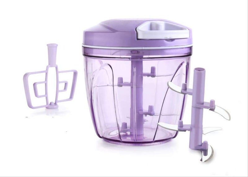 ARANKA 5 Blades Stainless Steel Jumbo Handy Chopper Vegetable Fruit Nut Onion Vegetables Chopper Hand Meat Grinder Mixer Food Processor Slicer Shredder Salad Maker 900 ml Purple XL - Image 2
