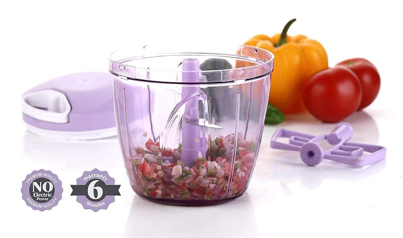 ARANKA 5 Blades Stainless Steel Jumbo Handy Chopper Vegetable Fruit Nut Onion Vegetables Chopper Hand Meat Grinder Mixer Food Processor Slicer Shredder Salad Maker 900 ml Purple XL - Image 3