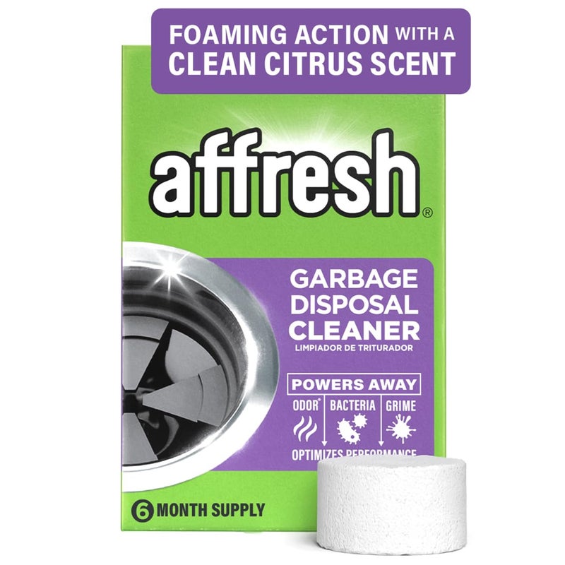 Affresh Garbage Disposal Cleaner, Helps Power Away Odor Causing Bacteria, Debris & Grime in Grind Chamber, Impeller & Drain Pipe, 6 Tablets, 6 Month Supply - Image 1