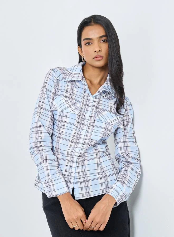 Take Two Checked Print Buttoned Shirt with Pockets