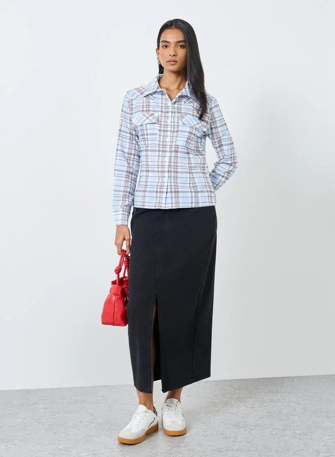 Take Two Checked Print Buttoned Shirt with Pockets