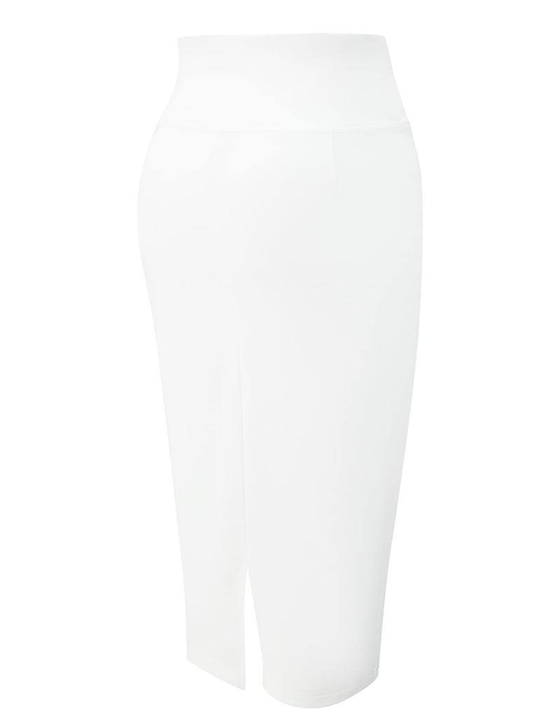 Tapata Women's Office Work Pencil Skirt Stretch High Waist Below Knee Bodycon for Business Casual, White, X-Large - Image 2