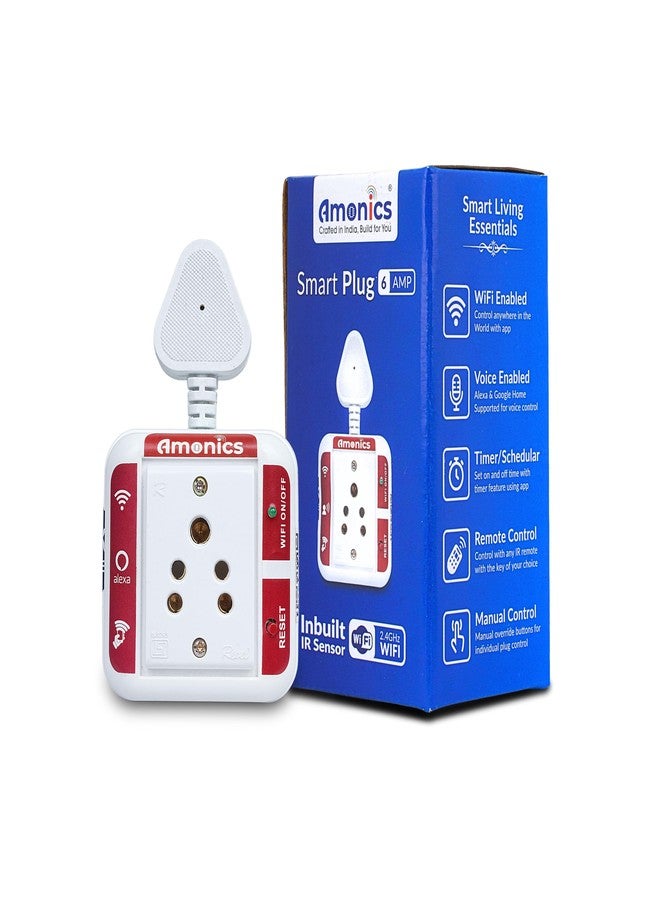 Amonics قابس أمونيكس الذكي 6 أمبير، يدعم الواي فاي، مزود بوظيفة مؤقت، متوافق مع جهاز التحكم عن بعد بالأشعة تحت الحمراء، تحكم عبر التطبيق، أقصى حمل 6 أمبير/1000 واط، أبيض - Image 1