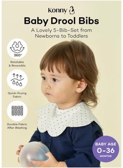 Konny Konny Baby Bibs 5-Pack, 360° Rotate, Soft and Absorbent Bandana Drooling for Boys Girls  - Image 2