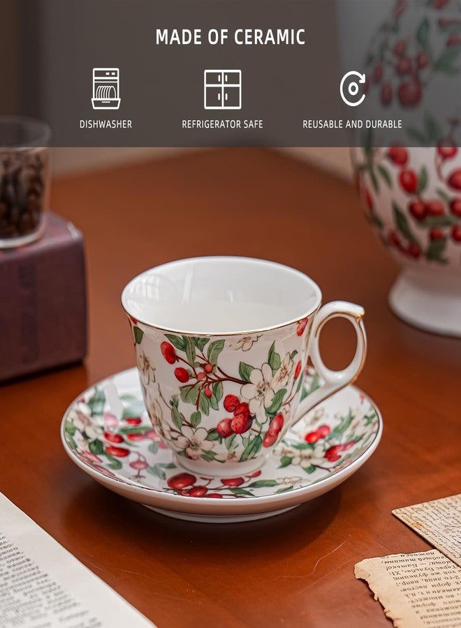 Agyiuns Ceramic Espresso Cups 5oz，Small Coffee Cups for Latte Cappuccino, Tea Cup and Saucers Set of 4 for Party Birthday,Party Cafe Home, Christmas Gift - Image 3