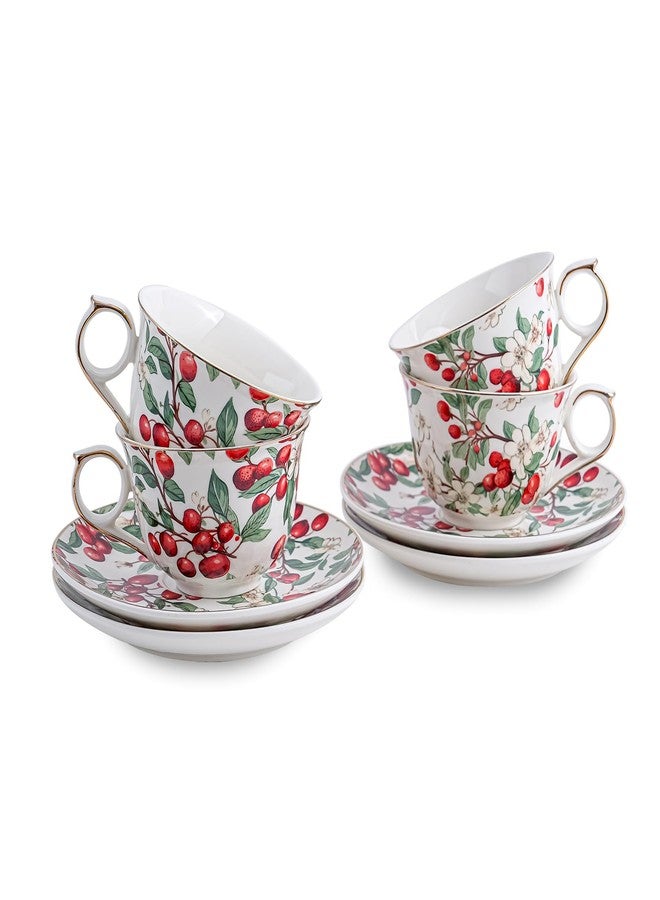 Agyiuns Ceramic Espresso Cups 5oz，Small Coffee Cups for Latte Cappuccino, Tea Cup and Saucers Set of 4 for Party Birthday,Party Cafe Home, Christmas Gift - Image 1