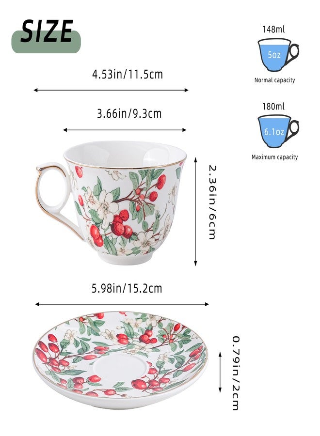 Agyiuns Ceramic Espresso Cups 5oz，Small Coffee Cups for Latte Cappuccino, Tea Cup and Saucers Set of 4 for Party Birthday,Party Cafe Home, Christmas Gift - Image 2