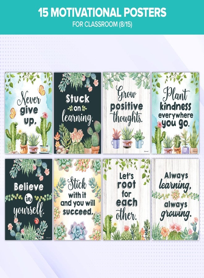 Decorably Motivational Posters for Classroom - 15 Cactus Classroom Decor, 11x14in Succulent Classroom Decor, Cactus Classroom Theme, Cactus Classroom Decorations for Teachers, Cactus Bulletin Board - Image 3