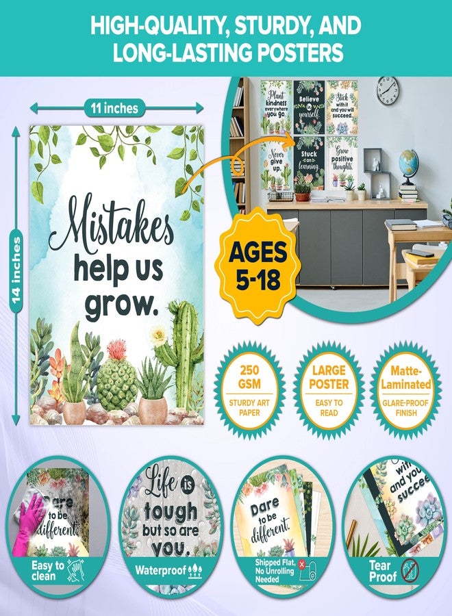 Decorably Motivational Posters for Classroom - 15 Cactus Classroom Decor, 11x14in Succulent Classroom Decor, Cactus Classroom Theme, Cactus Classroom Decorations for Teachers, Cactus Bulletin Board - Image 2