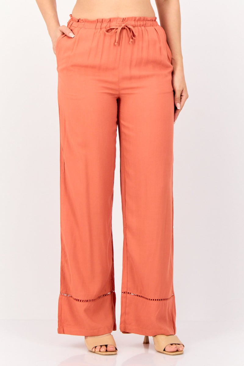 Hurley Women Regular Fit Textured Wide Leg Pants, Rust - Image 1