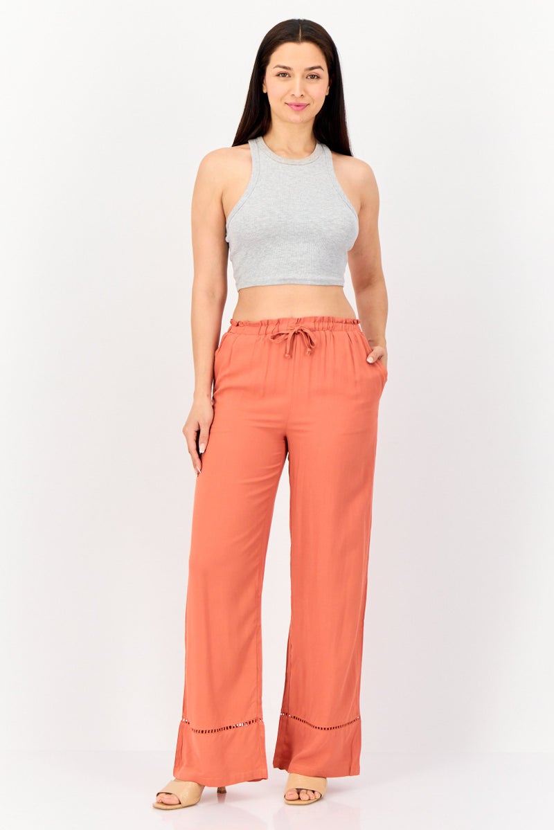 Hurley Women Regular Fit Textured Wide Leg Pants, Rust - Image 3