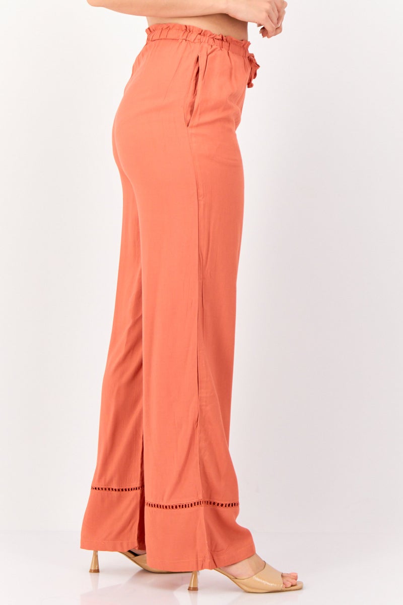 Hurley Women Regular Fit Textured Wide Leg Pants, Rust - Image 2