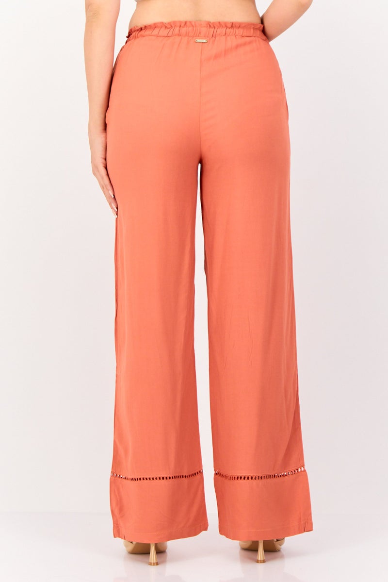 Hurley Women Regular Fit Textured Wide Leg Pants, Rust - Image 4