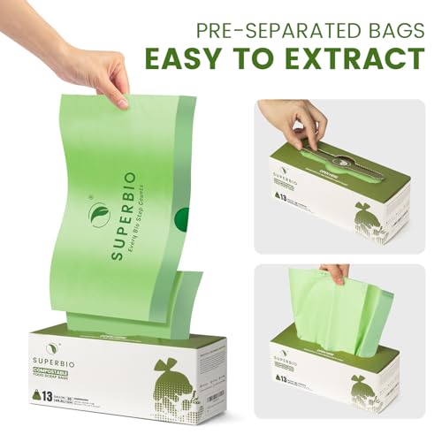 SUPERBIO 13 Gallon Compostable Drawstring Kitchen Waste Bag, 49.2 Liter, 30 Count,1 Mil, Heavy Duty Food Scrap Bags, BPI, Seedling and OK compost INDUSTRIAL - Image 2