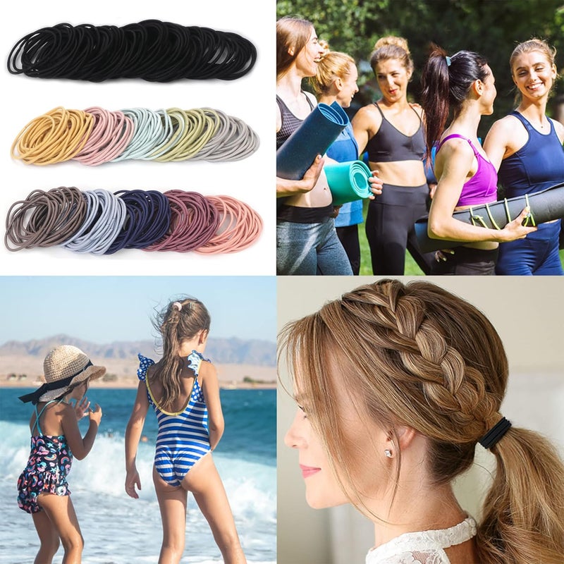 Melodio 150pcs Mixed Color Elastic Thin Hair Ties, No Crease Hair Ties, (Diameter 4.5cm, 2mm) for Thin Hair, Suitable for Women and Girls - Image 3