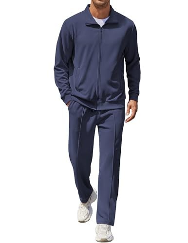 COOFANDY Navy Blue Track Suit Men Workout Jogging Suits For Men 2 Piece Sweatsuits Sets Blue Track Suit Full Zip - Image 1