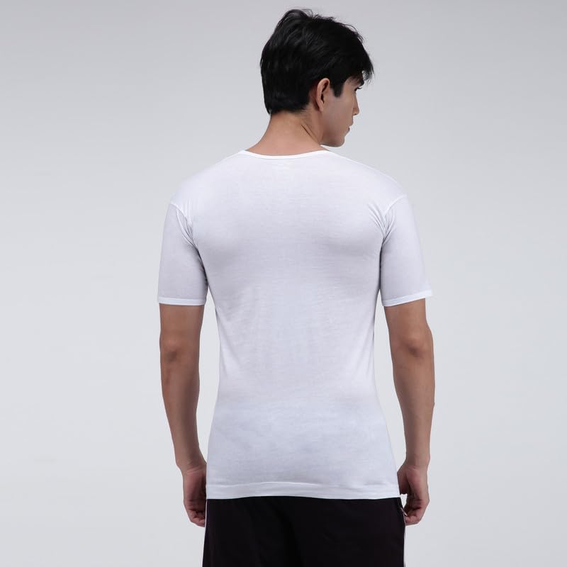 Amul Comfy White Men's Cotton Solid Vest with Sleeve Pack of 4 - Image 3