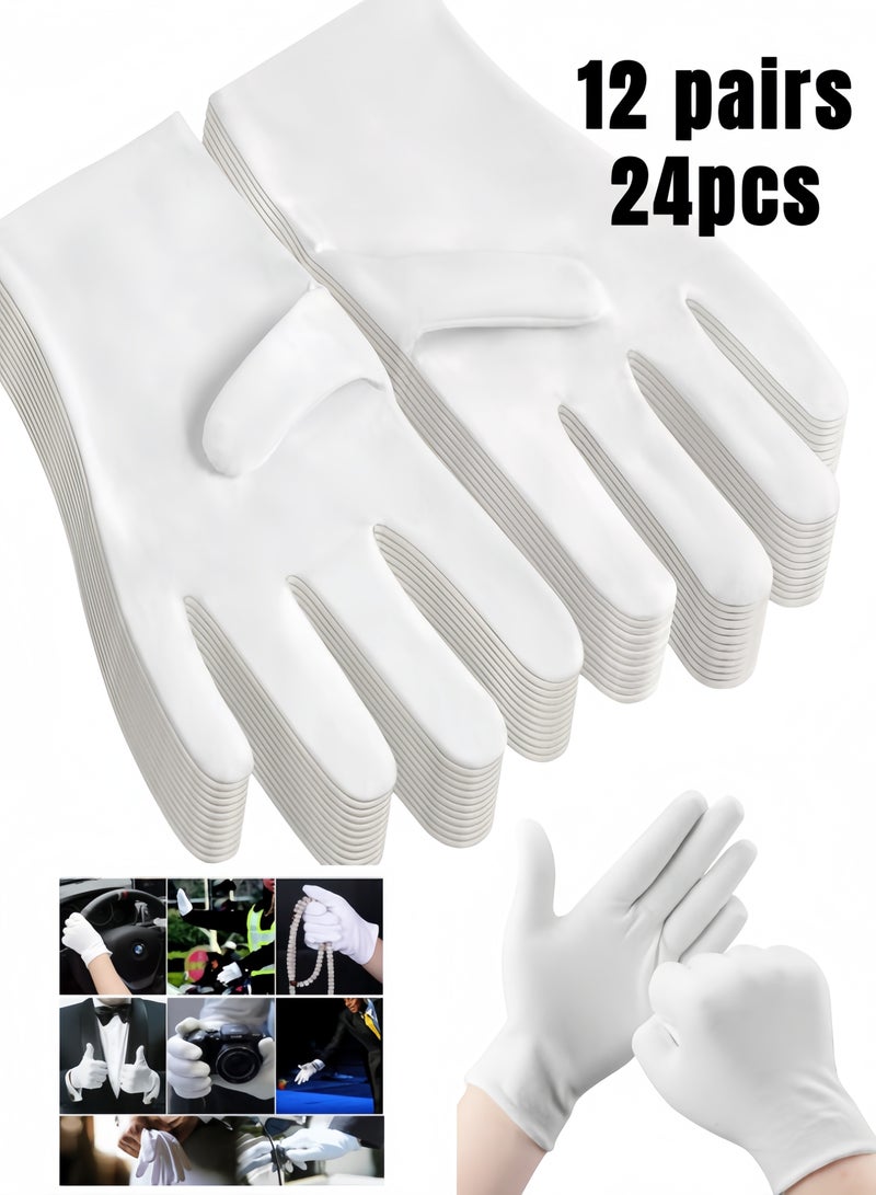 أنغولا باندا كوهورن 12 زوجًا من القفازات القطنية البيضاء للاكزيما واليدين الجافة - بطانات قفازات عمل جيدة التهوية - قفازات سبا مرطبة - قفازات ناعمة لفحص المجوهرات - قفازات قماش قطنية قابلة للتمدد لمعظم النساء - Image 1