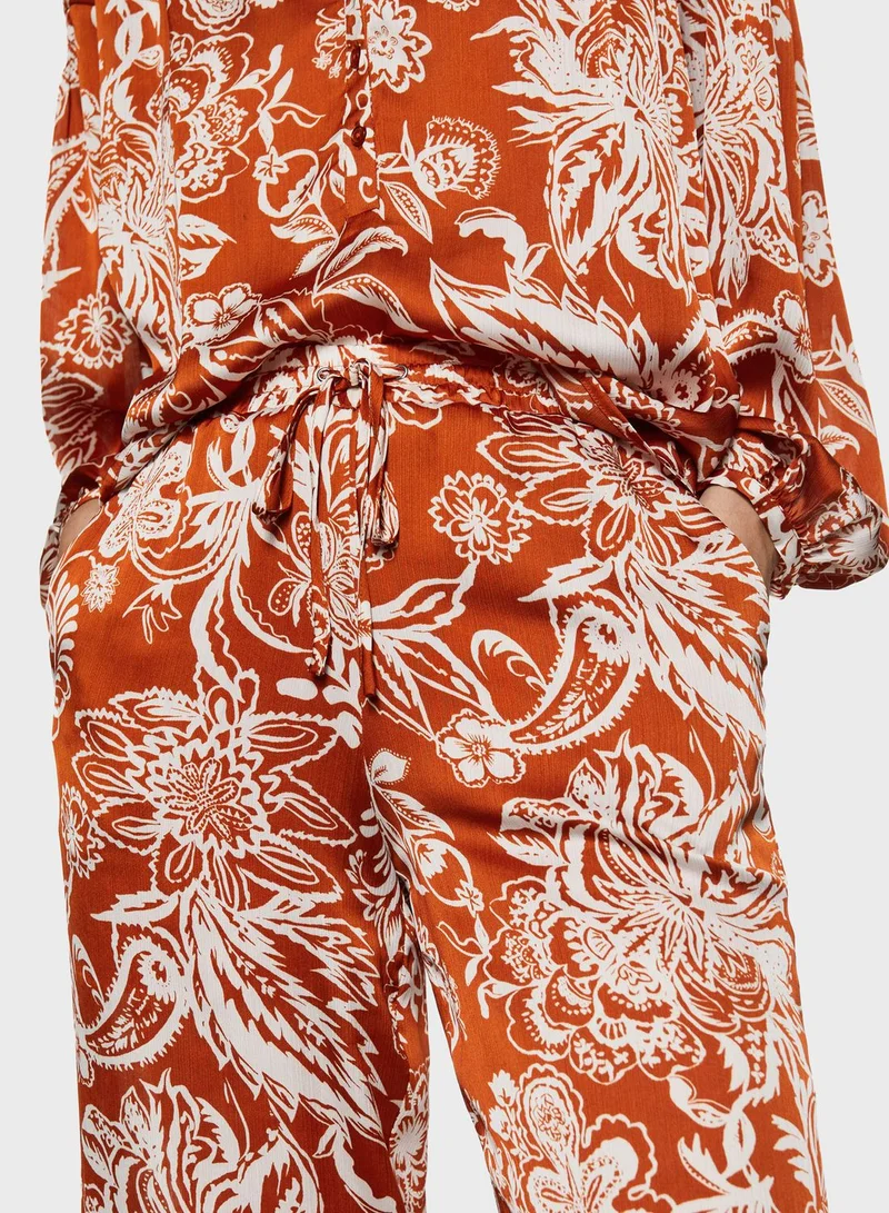 MANGO Floral Printed Wide Leg Pants