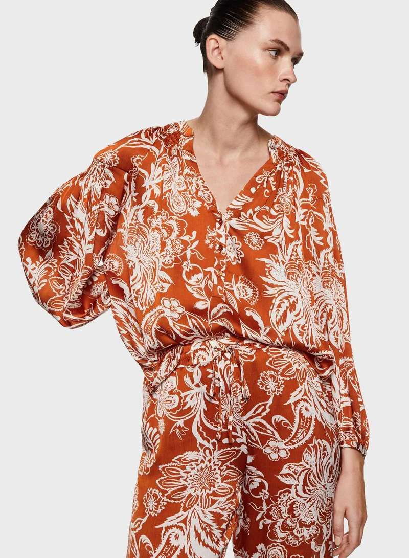 MANGO Floral Printed Wide Leg Pants