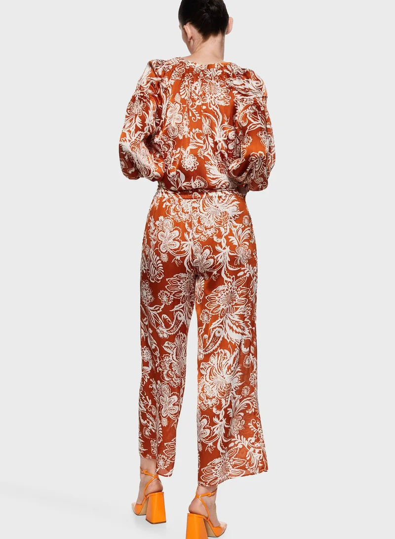 MANGO Floral Printed Wide Leg Pants