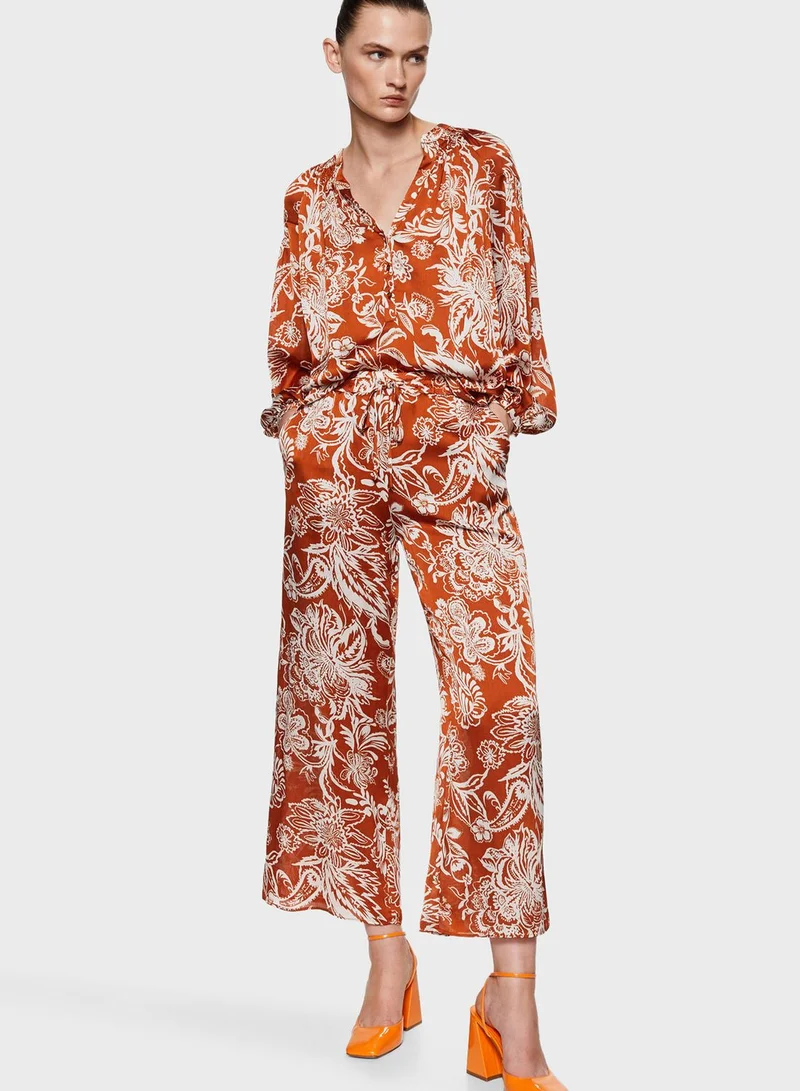 MANGO Floral Printed Wide Leg Pants