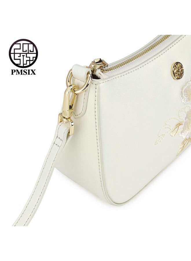 Pmsix Women's Handbag, Cowhide Leather, Chinese-style Embroidery, Shoulder Crossbody Bag, Fashionable Versatile Underarm Bag, Qixi Valentine's Day Gift For Wife - Image 4