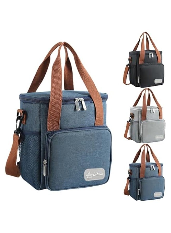Beauenty Reusable Lunch Box Insulated Lunch Bag Large Cooler Tote Bag for Adult,Men,Women, Double Deck Cooler Handbags for Office/Picnic/Fishing/School-22 * 15 * 25cm-blue - Image 1
