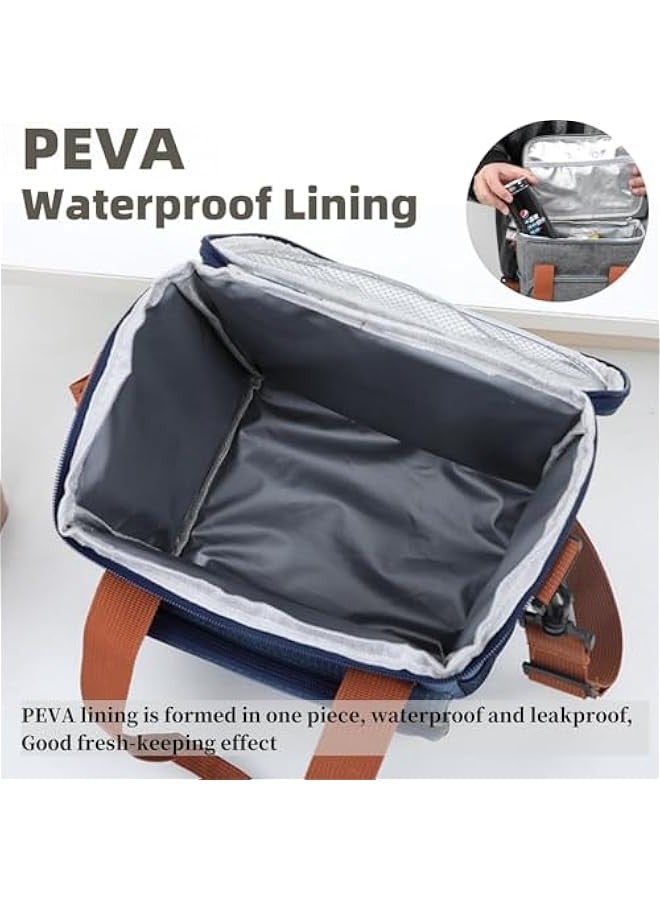 Beauenty Reusable Lunch Box Insulated Lunch Bag Large Cooler Tote Bag for Adult,Men,Women, Double Deck Cooler Handbags for Office/Picnic/Fishing/School-22 * 15 * 25cm-blue - Image 5